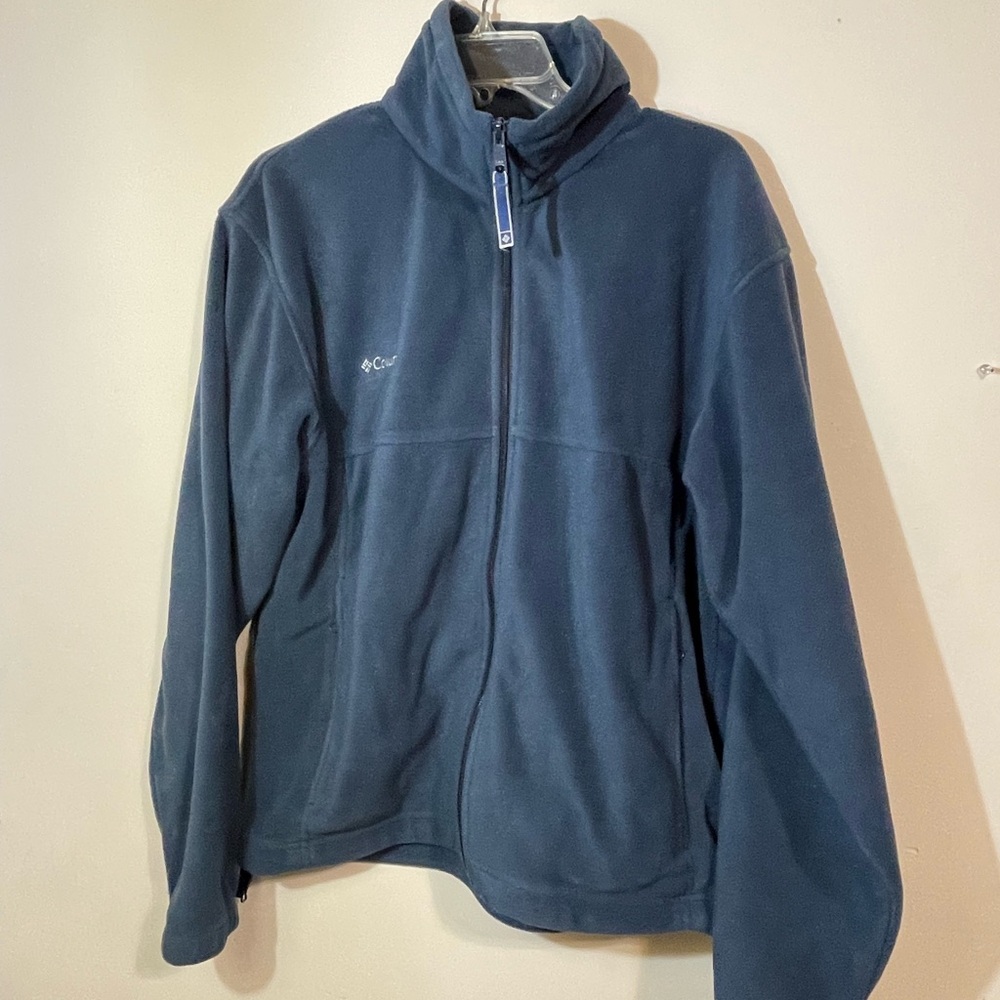 Columbia Fleece Jacket Men Medium Blue Full Zip front pockets adjustable bottom